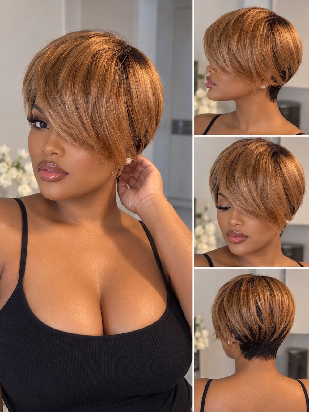 Short Layered Human Hair Pixie Wig - Honey Blonde